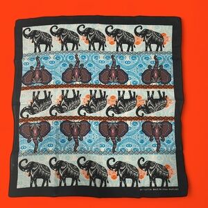 Elephant Print Scarf with Blue and Black Accents
